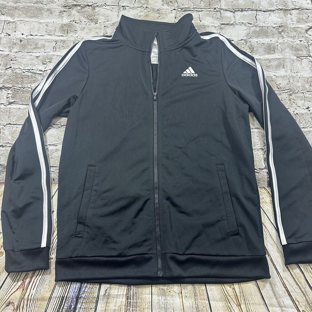 Adidas Jacket Boys XL 18-20 Black/White Zip‎ Up Track Sweater